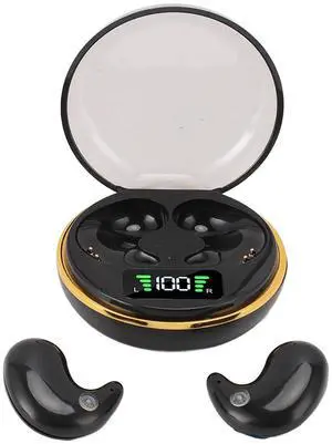 Yunseity Mini Bluetooth Earbuds, in Ear Stereo Earphones with Digital Display Charging Case, Invisible Mini for Sleep Work Music (Black)