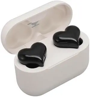 Heart Shaped Earbuds, BT 5.3 HiFi Stereo Sound Noise Canceling Earphones with Charging Case, Cute in Ear Earbuds for Lover Couples for Valentine Sport Travel (Black)
