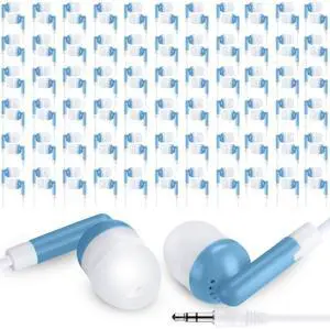 Yunsailing 100 Pack Earbuds Bulk for Classroom Basic Headphones Pack Individually Bagged 3.5 mm Earphones with Wire for Students Adult Schools Hospitals Hotels Library Museums MP3 Gift(Blue)