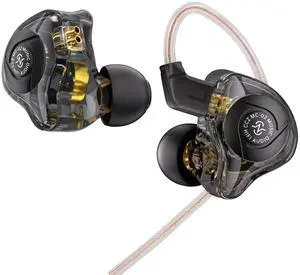 HiFi IEM for Gaming, CCZ MC02 in Ear Monitor, Clear Crystal Sound Gaming Earbuds, 10mm 1DD in Ear Headphones with Patented Earbuds Tips, Ear Fins for Computer Laptop School Student (Dark, Without mic)