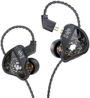 CCZ BC01 Pro in ear Monitors, 1BA 1DD Hybrid Driver iems for Gaming Singers, Professional HiFi Stereo iem Earphones with Noise Canceling, Patented Eartips Earfins, Detachable 2pin Cable (Black no mic)