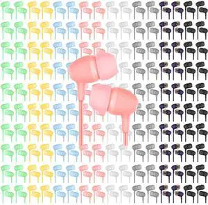 Xuhal 300 Pack Earbuds Bulk Macaron Colors Mixed Earphones 3.5 mm Classroom Headphones Earbuds Wired in Ear Headphones for Schools Classrooms Students Teens Children Gift and Adult