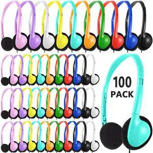 XOSDA Bulk Headphones 100 Packs Multi Color for School Classroom Kids, Wholesale Class Set Headphones for Students Children Teens and More (LS04,100 Mixed)