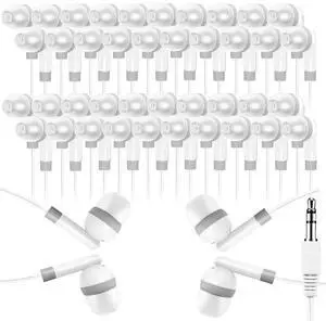 XOSDA 100 Pack Classroom Earbuds Headphones Bulk for School Kids Children, Wholesale Durable Earphones Class Set for Students (XPG101,100 White)