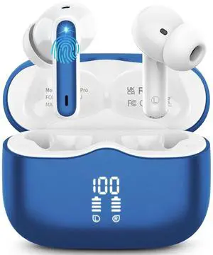 Wireless Earbuds, Bluetooth 5.4 Headphones in Ear with HiFi Stereo Deep Bass, 4 ENC Noise Cancelling Mic Wireless Earphones 40H, in-Ear Earbud Bluetooth Dual LED Display IP7 Waterproof, Dark Blue