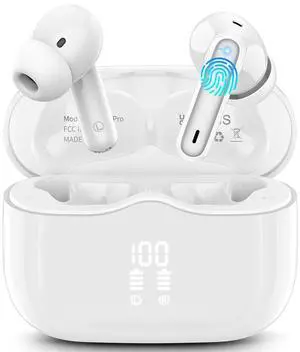 Wireless Earbuds, 2025 Bluetooth 5.4 Headphones in Ear with 4 ENC Noise Cancelling Mic, New Wireless Earphones HiFi Stereo Deep Bass 40H Playtime, LED, In-Ear Bluetooth Ear Buds IP7 Waterproof, White