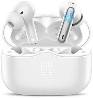 Wireless Earbuds, Bluetooth 5.4 Headphones in Ear with 4 ENC Noise Cancelling Mic, New Wireless Earphones HiFi Stereo Deep Bass 40H Playtime, In-Ear Bluetooth Earbuds LED Display IP7 Waterproof, White