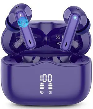 Wireless Earbuds, Bluetooth 5.4 Headphones in Ear with HiFi Stereo Deep Bass, 4 ENC Noise Cancelling Mic Wireless Earphones 40H, in-Ear Earbud Bluetooth Dual LED Display IP7 Waterproof, Pure-Blue