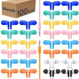 Wensdo 100 Packs Earbuds Bulk Classroom Headphones, Individually Bagged, Wholesale Students Wired Earphones with 3.5 mm Jack for Classroom School Library Museums and More (HY01,100 Mixed)