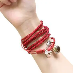 URIZONS Earbuds Bracelet Wired Earphones in-Ear Headphones - Headsets with Microphone Remote for iPhone/Android Devices Fabric Braided Wristband (red)