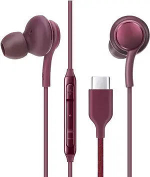 UrbanX 2021 Type-C Stereo Headphones for Samsung Galaxy S21 Ultra 5G, Galaxy S20 FE, Galaxy A53 5G, M52, M53, A73 5G, Note 10, Note 10+ - with Microphone - 2 Pack with Carry Case - Purple