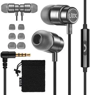 UliX Rider Wired Earbuds in-Ear Headphones, 5 Years Warranty, Earphones with Microphone, with Anti-Tangle Cable, Ear Buds for iPhone, iPad, Samsung, School Students, Kids, Women, Small Ears - Grey