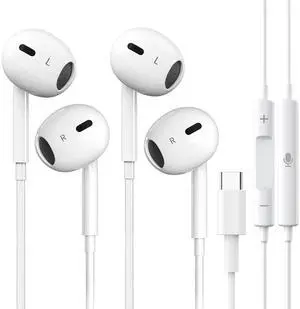 2 Packs USB C Headphones for iPhone 16 Type C Wired Earbuds with Mic and Volume Control HiFi Stereo Noise Cancelling Compatible with iPhone 16/15 Pro,iPad Pro,iPad Air,Galaxy S24/S23+/A54,Pixel etc.