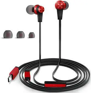 USB C Headphone Type C Earbuds Wired with Mic Compatible with iPhone 15 iPad Pro iPad Mini 6, Google Pixel 5g/5/4/4XL/3/3XL/3a/3aXL/2/2 XL/XL Phones, Huawei Xiaomi, Hi-Res USB C Headphones Earphones