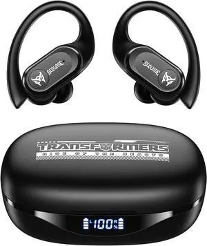 Transformers Over The Ear Earbuds Wireless Bluetooth 5.4 LED Power Display Earbuds with Earhooks 65H Playtimes Deep Bass IPX5 Waterproof Ear Buds for Sports/Workout, TF-T26Pro Scourge