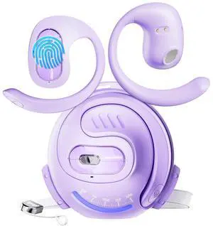 Transformers Open Ear Earbuds with Ear Hooks,Open Ear Headphone True Wireless Earbuds Over Ear Headphones Bluetooth 5.4 60H Play,IPX5 Waterproof for Work Fitness Running Yoga Gym, Lilac-Nightbiro