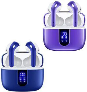 TAGRY 2 Sets X08 Ocean Blue and Phantom Purple Bluetooth Headphones True Wireless Earbuds 60H Playback Ear Buds with Wireless Charging Case in-Ear Earbuds with Mic