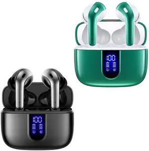 TAGRY 2 Sets X08 Black and Forest Green Bluetooth Headphones True Wireless Earbuds 60H Playback Ear Buds with Wireless Charging Case in-Ear Earbuds with Mic