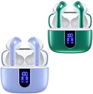 TAGRY 2 Sets X08 Purple and Forest Green Bluetooth Headphones True Wireless Earbuds 60H Playback Ear Buds with Wireless Charging Case in-Ear Earbuds with Mic