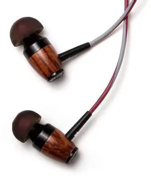 Symphonized DRM red Gray DRM Premium Genuine Wood in-Ear Noise-isolating Headphones with Mic, Red/Gray
