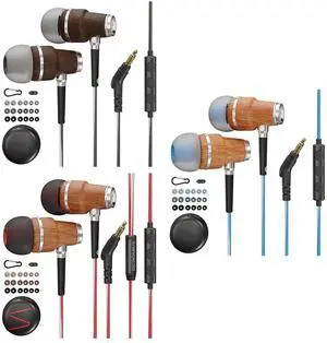 Symphonized Save 20% on 3.5mm Wired Earbuds with Microphone - Noise Isolating Corded Ear Buds with Mic and Volume Control Black, Blue & Red Set
