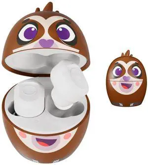 Coby Kids Earbuds Wireless Bluetooth  Simon The Sloth Character Wireless Ear Buds, 24-Hour Total Play Time, Water-Resistant, Button Controls, Cute Carrying Case for Kids