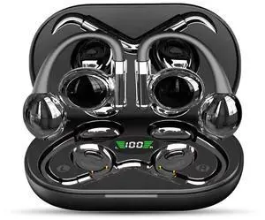 Open Ear Headphones, Wireless Open Ear Earbuds with Mic, Stereo Sound, ENC Noise Canceling, LED Display Charging Case, Bluetooth 5.3 Earphones with Ear Hooks for Running Cycling Driving Workout Black