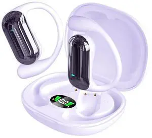 Open Ear Headphones, Bluetooth 5.4 Earphones, Open Ear Earbuds with Mic, HiFi Sound, Clear Calls, IPX5 Waterproof, 40H Playtime, Ear Hooks, Wireless Headsets for Running Cycling Driving Workout Purple