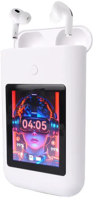 Wireless Earbuds Bluetooth 5.3 Headphones,Long Playtime Ear Buds with Mic Waterproof in Ear Earphones Charging Case with Multi Functions LED Full Color Touch Screen for Android iOS Phones Sport,White