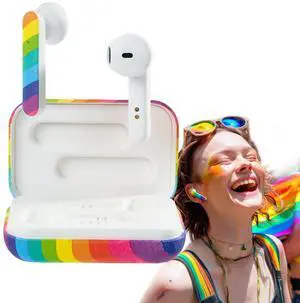 COOLBUDS True Wireless Earbuds, Earphones with Mic and Touch Controls, Rechargeable Bluetooth Earbuds, Compatible with Phones, 22-Hour Battery Life, Charging Case Included, Rainbow Pride COOLBUDS True Wireless Earbuds, Earphones with Mic and Touch Controls, Rechargeable Bluetooth Earbuds, Compatible with Phones, 22-Hour Battery Life, Charging Case Included, Rainbow Pride