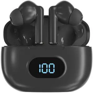 Coby True Wireless Earbuds & Battery Readout Charging Case | Mini Bluetooth Earbuds, Built-in Mic, Lightweight | Up to 10-HR Total Playtime (Black)