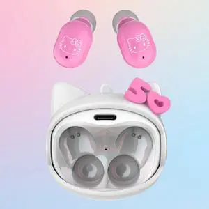 Hello Kitty 50th Anniversary Wireless Bluetooth Earbuds with Rotating Charging Case | Built-in Mic, Hands-Free Calling, Pink Design for Kids & Fans | Flip Face Feature