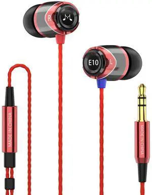 SoundMAGIC E10 Wired Earphones No Microphone HiFi Stereo Earbuds Noise Isolating in Ear Headphones Powerful Bass Tangle Free Cord Black Red