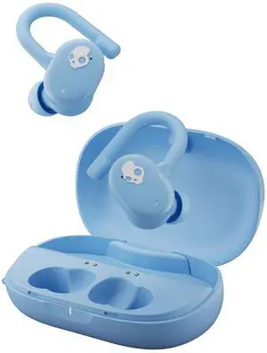 Skullcandy Push Play Active Wireless Earbuds, Bluetooth Headphones, Noise Isolating, 34 Hrs Battery, Secure-Fit Over-Ear Hanger, Sweat Water Resistant, Microphone for iPhone Android - Preppy Blue