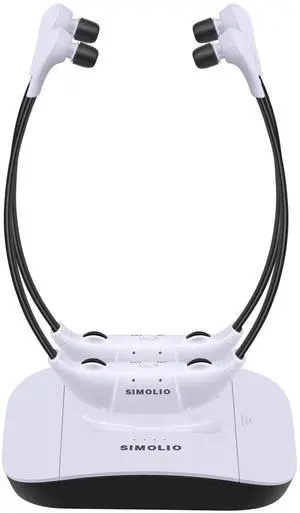 SIMOLIO 2.4G Wireless TV Headphones, No Pairing, No Delay, Dual Wireless Headset System for TV Listening, OPT, RCA & AUX Supported, Extra Earbuds & 100ft Working Range SM-824D2 Basic Version
