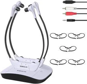 SIMOLIO Digital 2.4G Dual Wireless TV Headsets with Spare Battery, Eartips and Additional Ear Hooks, TV Hearing Device for Hard of Hearing