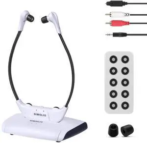 SIMOLIO Long-Distance Wireless TV Headsets for Smart TVs with 5 Pairs Extra Soft Eartips, TV Listening Device for Seniors and Hard of Hearing, with Voice Highlighting, Tone & Balance Adjustment