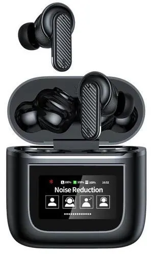URIZONS ANC Noise Cancellation Message Notification Bluetooth in-Ear Earbuds - Multi-Functional Wireless in Ear Headphones with LCD Screen Touch Control Display 16 Countries Language TWS Earphones