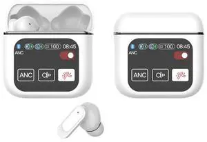 URIZONS ANC Noise Cancellation Message Notification Bluetooth in-Ear Earbuds - Multi-Functional Wireless in Ear Finding Headphones with LCD Screen Touch Control Display 12 Languages TWS Earphones