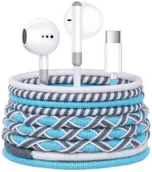 URIZONS Cord Braided USB C Headphones Wired - Wrapped Type C Wired Earbuds in-Ear Colored Earphones with Mic Adjustable Volume Digital IC chip Compatible with Samsung for iPhone 15/16