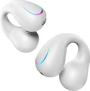 SHIJIAET Open Ear Bone Conduction Headphones Bluetooth 5.3 Wireless Open Clip Ear Earbuds Built-in Mic with Ear Hooks 60 Hours Playtime Sport Earphones IPX7 Waterproof for Fitness Running White