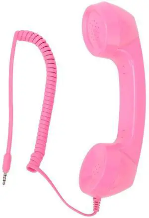 Retro Telephone Handset, 3.5mm Cell Phone Receiver Mic with Volume Control Microphone Speaker Handheld Receiver for Cell Phone 9 Feet Coiled Cord Microphone for Mobile Phones Computers (Pinkcolor)