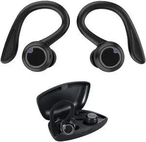 SENTRY OSE Sport Hook Bluetooth Wireless Earbuds, 2-in-1 Detachable Hook, Active Noise Canceling, 12 Hours Playtime, Charging Case, Button Controls, Built-in Mic, USB-C Cable, Black