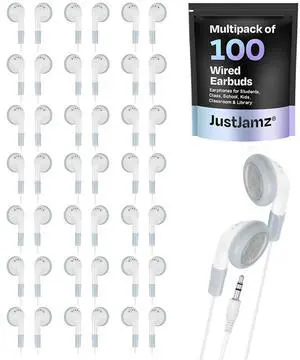 Bulk Earbuds 100 Pack  Basic White Wired Ear Buds for Classroom, Students, and Schools  Comfortable Disposable Headphones  Multi Pack Earphones with 3.5mm Jack for Kids and Teachers
