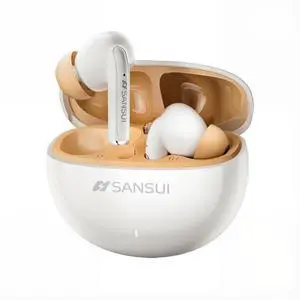SANSUI Earbuds Wireless Bluetooth 6.0,ANC Noise Cancelling IPX4 Waterproof Stereo Headphones, Noise Cancelling Earbuds,up to 20 Hours of Battery Life,Deeper Bass,W59 (Khaki White)