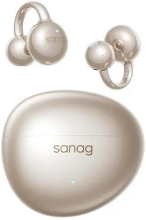 Sanag S7S AI Open Ear Free Clip-On Headphones, HiFi 20Hz Lossless Bass Earbuds, True Wireless Bluetooth Earphones with Microphone, IPX4 Waterproof Sports Running, Sleep Music Smart AI App (Rose Gold)