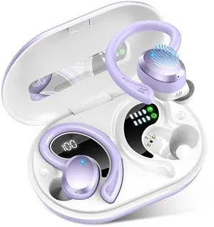 Wireless Earbuds Bluetooth Headphone Sport, Bluetooth 5.3 Earbud 3D HiFi Stereo Over Ear Buds, 48Hrs Earhooks Earphone with Noise Cancelling Mic, IP7 Waterproof Headset for Workout/Running/Gym, Purple