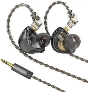 RevoNext in Ear Monitor Headphones HiFi Stereo Wired Earbuds with Microphone 2 Pin Detachable Cable IEM Earphones for Musicians Drummers Singers, Black