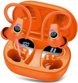Wireless Earbuds, 2025 Ear Buds Bluetooth 5.3 Headphones Sport, 50H Playtime Bluetooth Earbuds, Stereo Noise Cancelling Earbuds, Dual LED Display, IP7 Waterproof Earphones Android IOS, Vitality Orange