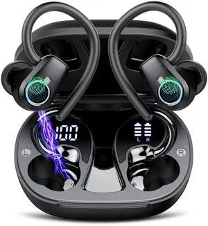 Wireless Earbuds, In Ear buds Wireless Earbuds Bluetooth, Bluetooth 5.3 Headphones Sport, 50H Playtime LED Display, Deep Bass Stereo Noise Cancelling Headphones, IP7 Waterproof Earphones, Jet Black